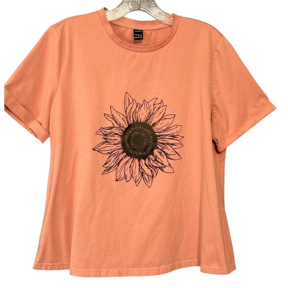 Shein Womens Ballet Pink Sunflower Graphic Tee Shirt L